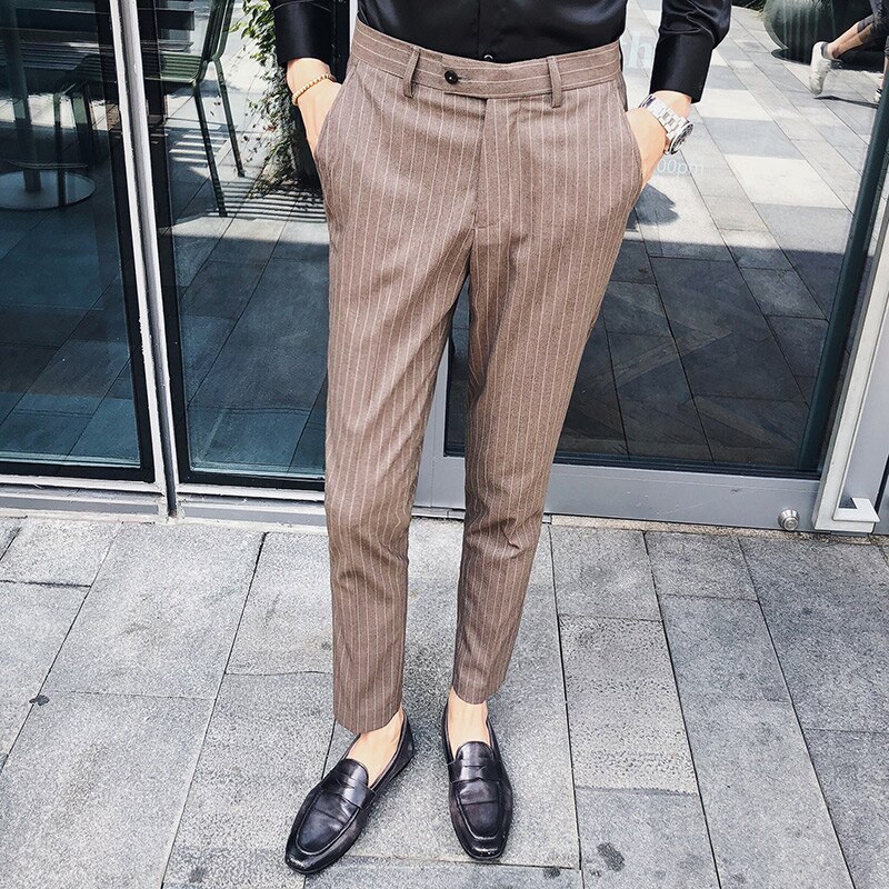 새로운 남성 복장 바지 격자 무늬 비즈니스 캐주얼 슬림 맞는 pantalon a carreau homme 클래식 빈티지 체크 양복 바지 웨딩 바지